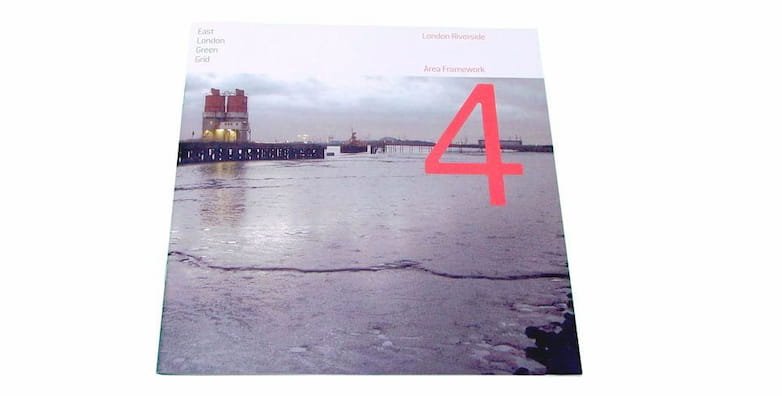 London Riverside published framework, cover image showing the Thames foreshore at Dagenham Dock.