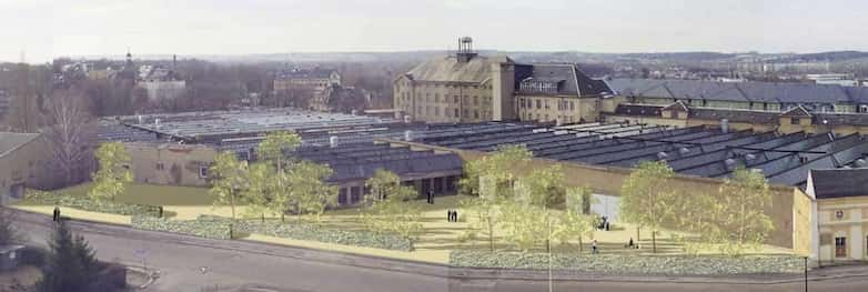 Visualisation of proposed gardens to rear of former textile factory.